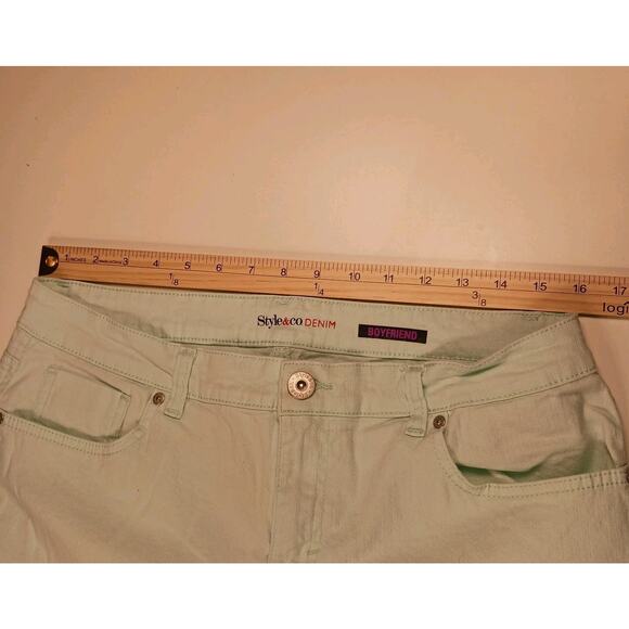 Style & Co Boyfriend Jeans Women's 14 Mint Green Embellished Pockets Cotton EUC - Picture 9 of 12